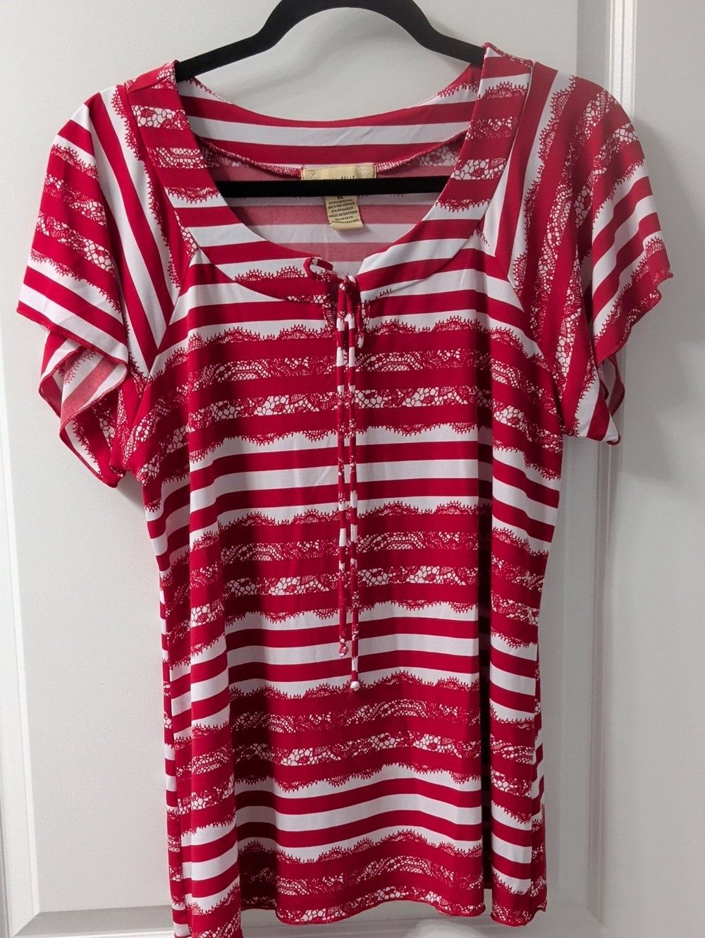 Women’s Red & White Striped Short Sleeve Top